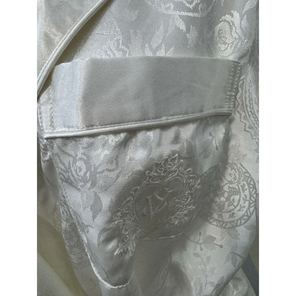 Vintage Long Womens Robe Ivory Victoria Secret Gold Label Bridal Pockets Sz M/L